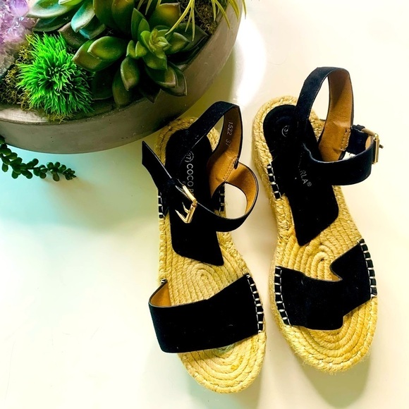 Coco Perla Paris platform open toe rope weave shoe black sz 7 women’s - Picture 1 of 10